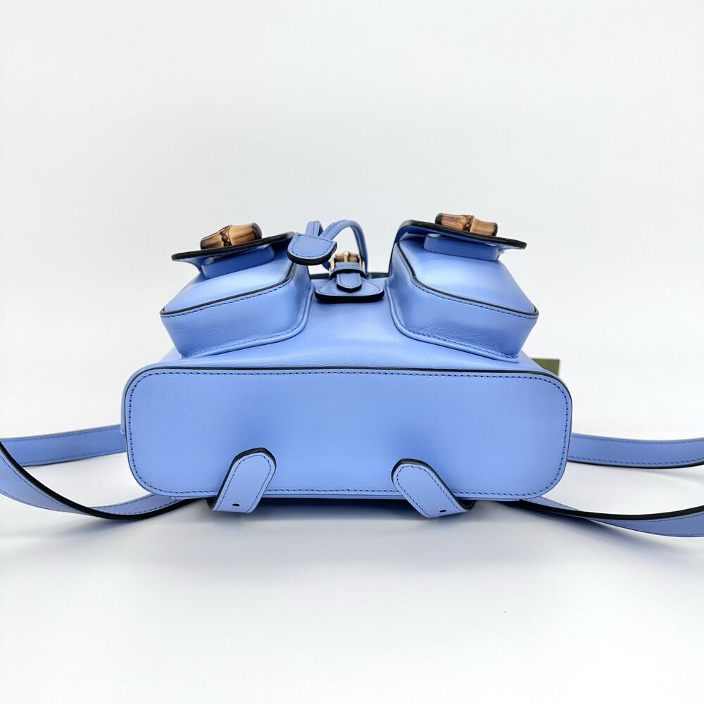 NIB Gucci Bamboo Backpack Clear Sky Blue Smooth Leather Top Handle $3,980 - Picture 11 of 16